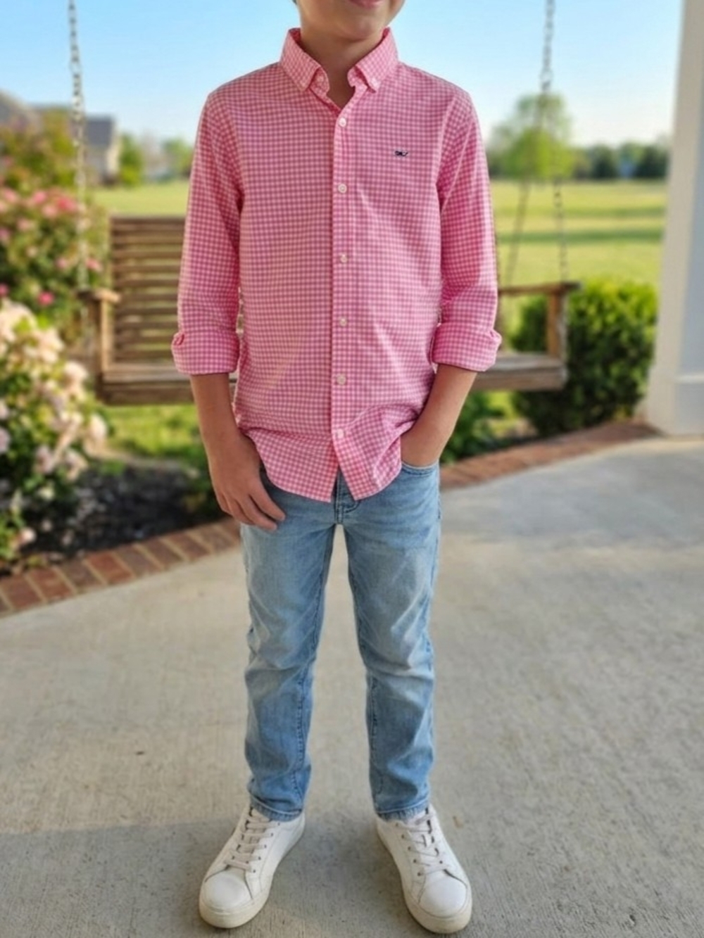 Vineyard Vines Pink Gingham Button-Down Shirt